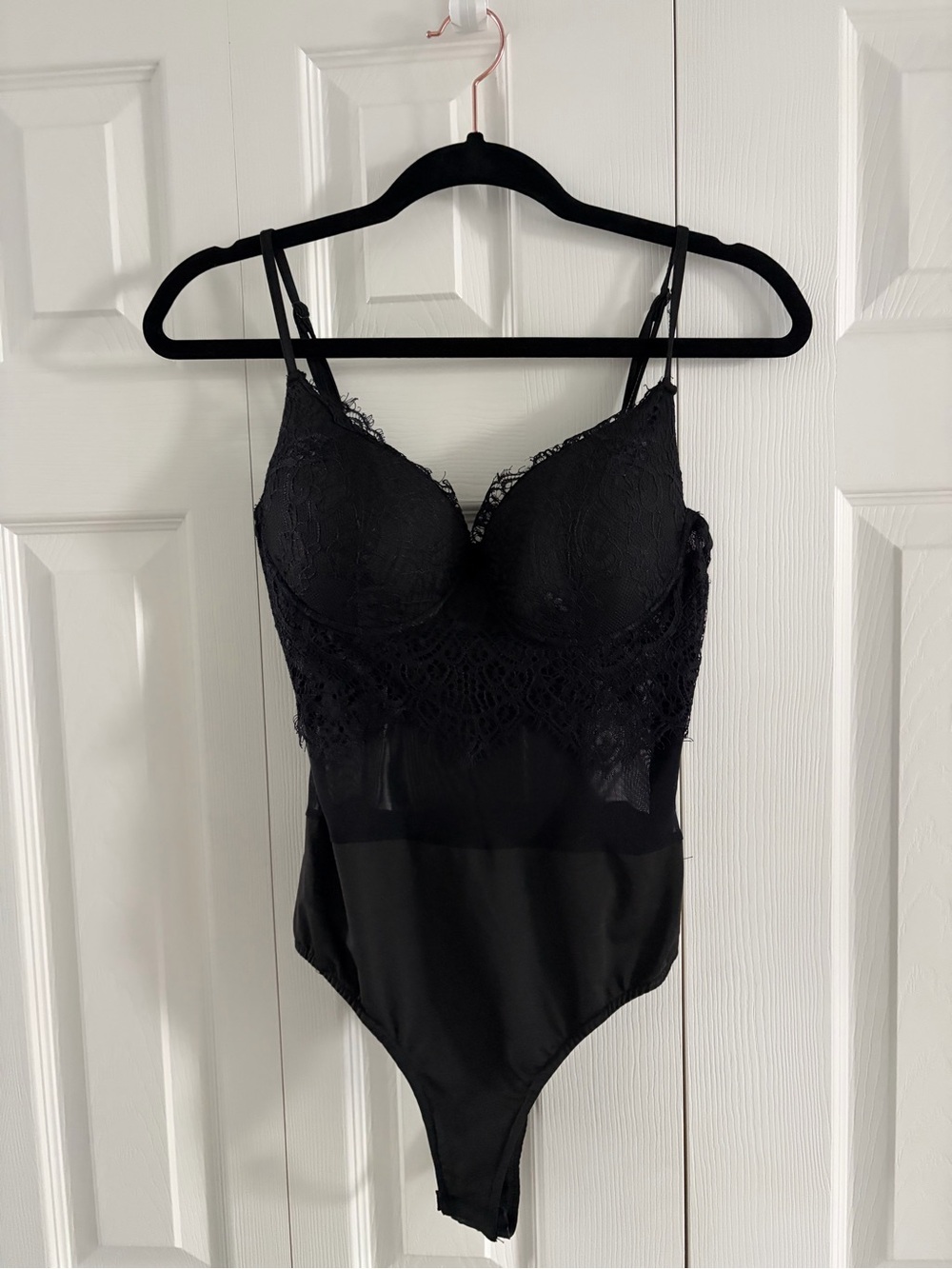 Windsor Black Lace Bodysuit Chemise with Sheer Paneling